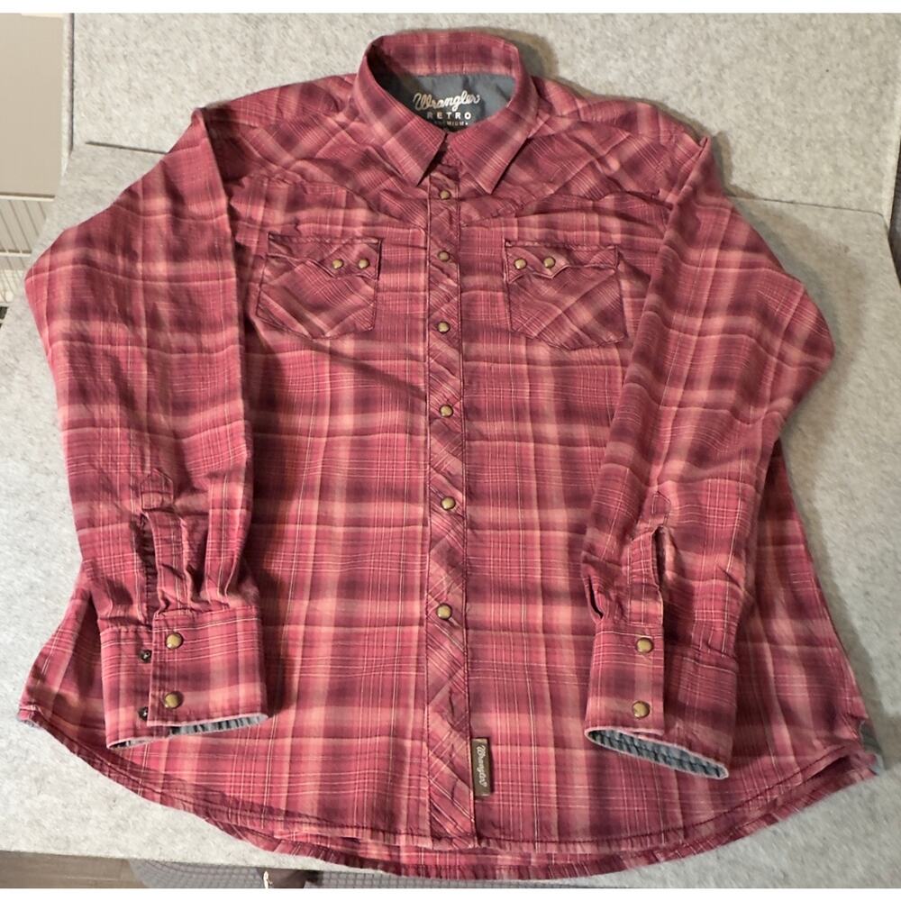 Wrangler Retro Premium Mens XL Red Plaid Western Pearl Snap Shirt Cowboy Rodeo